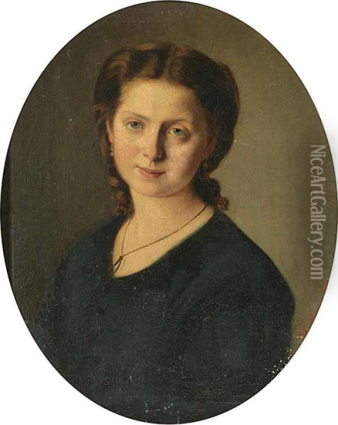 A Portrait Of A Girl Oil Painting - Josef Huttary