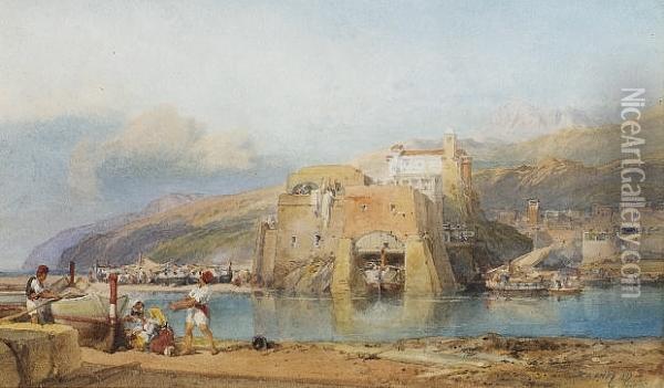 An Italian Port Oil Painting - William Leighton Leitch