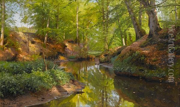 Sunlight In A Wood Oil Painting - Peder Mork Monsted