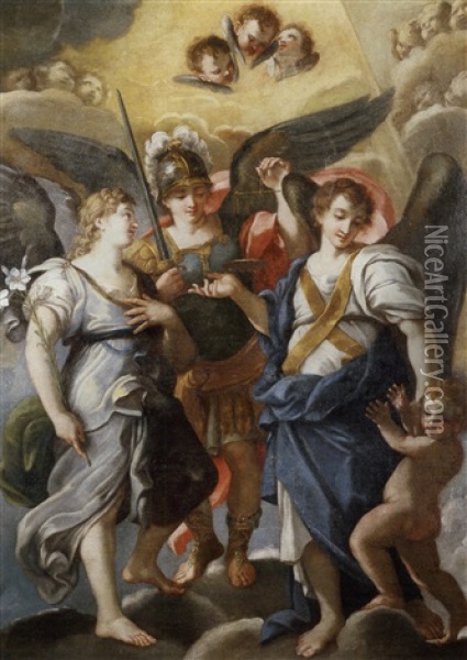 San Gabriel, San Miguel Y San Rafael Oil Painting - Domenico Antonio Vaccaro