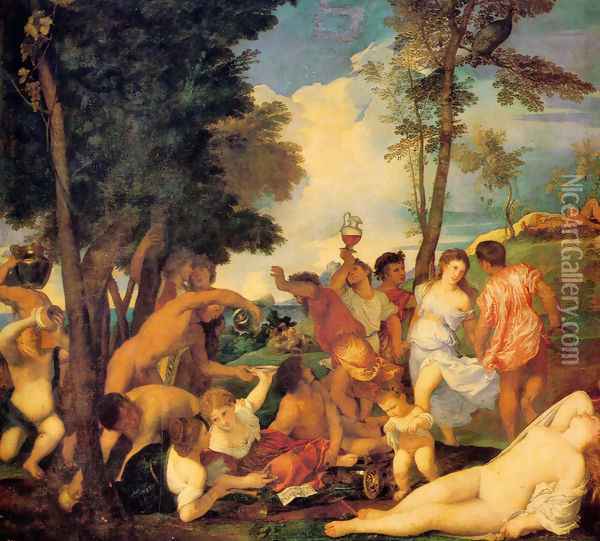 Bacchanal Oil Painting - Tiziano Vecellio (Titian)
