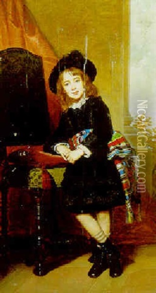 Portrait Of A Young Boy Wearing A Coloured Sash Oil Painting - Joseph Mathaeus Aigner