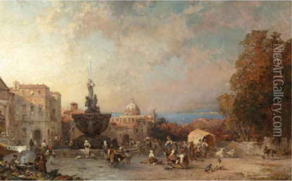 A Market In Naples Oil Painting - Franz Richard Unterberger