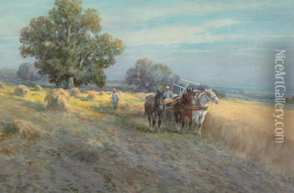 Cutting The Wheat Oil Painting - Frank F. English