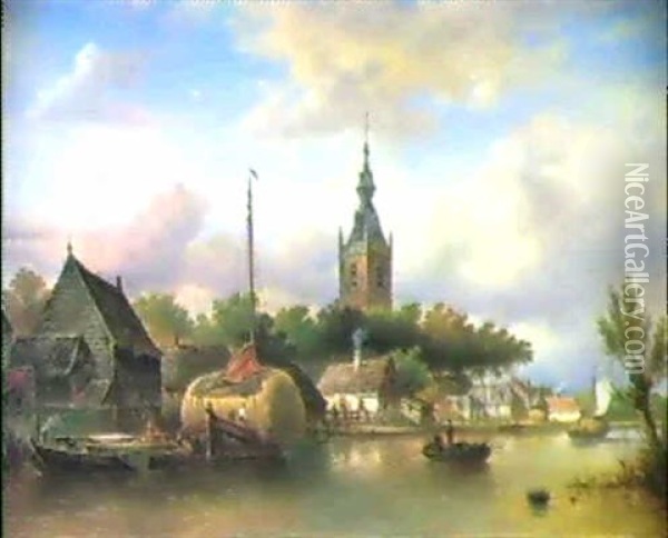 Stadtchen Am Fluss Oil Painting - Elias Pieter van Bommel