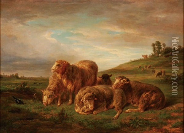 Sheep At Rest In The Pasture Oil Painting - Joseph Francois Paris