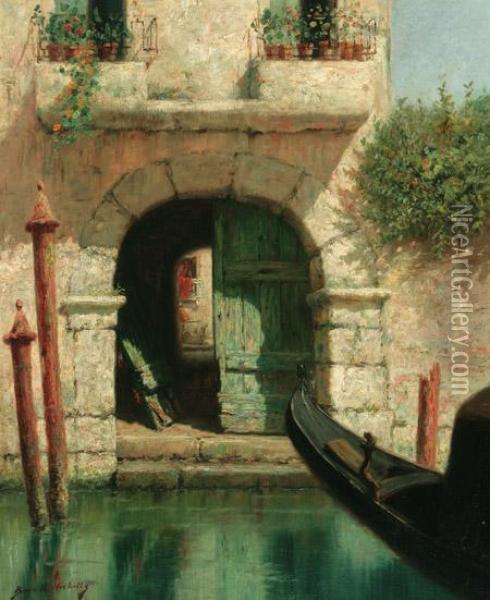 View Of A Venetian Doorway With Gondola Oil Painting - Burr H. Nicholls