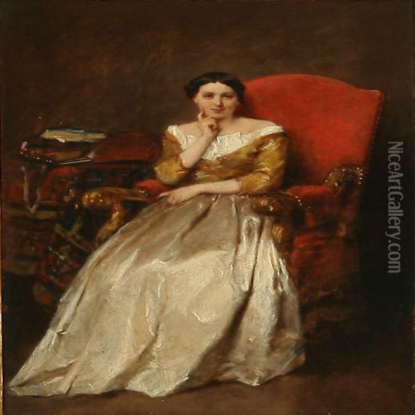 Thoughtfullwoman In A Chair Oil Painting - Jean-Baptiste Fauvelet
