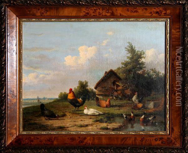 Barnyard Scene Oil Painting - Cornelis van Leemputten