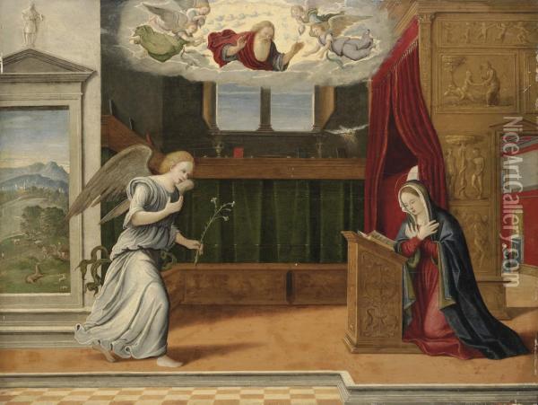 The Annunciation Oil Painting - Girolamo da Santacroce