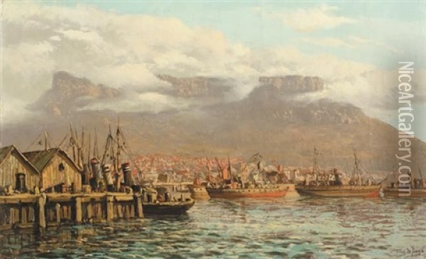 A View Of Cape Town Harbour Oil Painting - Tinus de Jongh