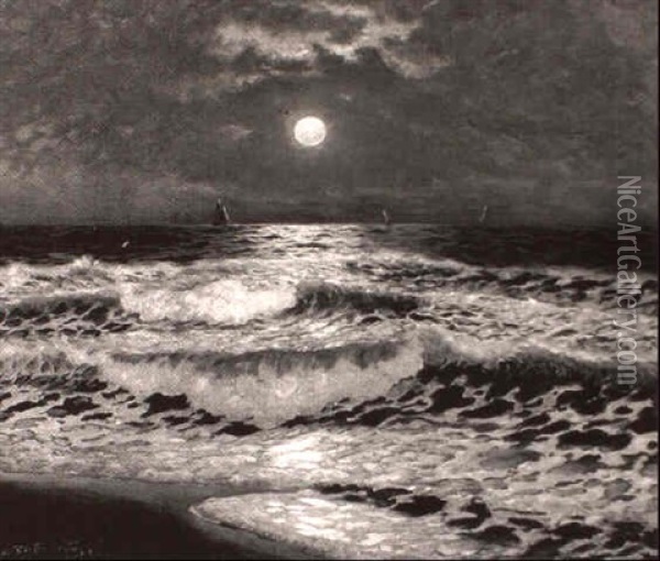 Sailing In The Moonlight Oil Painting - Richard Dey de Ribcowsky