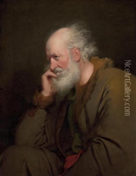 Study Of An Old Man Oil Painting - Josepf Wright Of Derby