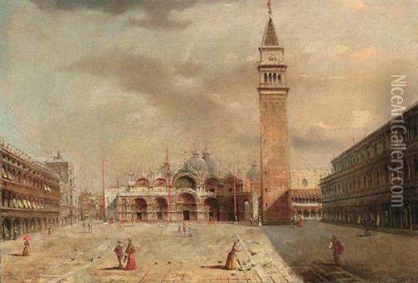 Veduta Di Piazza San Marco A Venezia Oil Painting - Giovanni Grubacs
