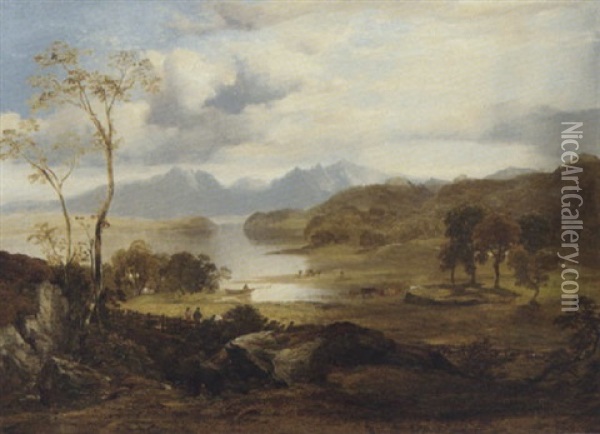 View Of Loch Fad, Isle Of Bute, With Arran In The Distance Oil Painting - Horatio McCulloch