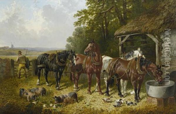 The End Of A Long Day Oil Painting - John Frederick Herring Snr