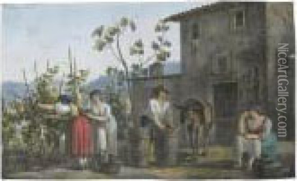 Peasants Harvesting Grapes, Near Tivoli Oil Painting - Franz Keiserman