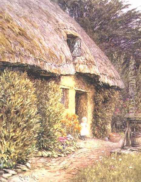 A Child at the Doorway of a Thatched Cottage Oil Painting - Helen Mary Elizabeth Allingham