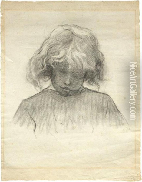 Testa Di Bambina Oil Painting - Pierre Desire Eugene Franc Lamy