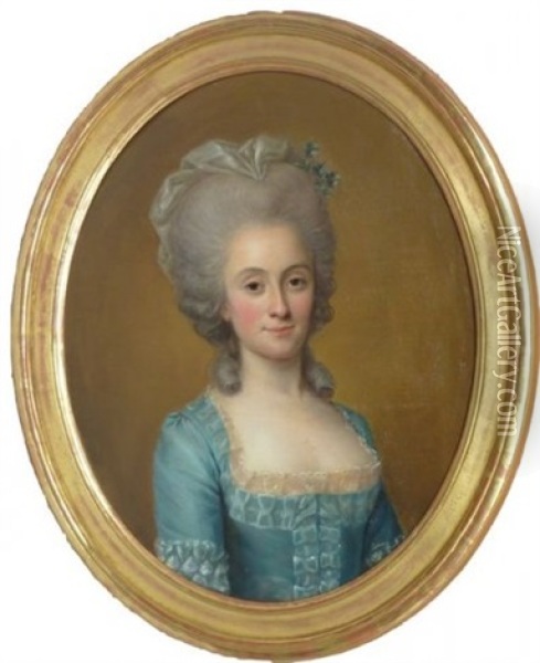 Portrait D'une Elegante A La Robe De Soie Bleue Oil Painting - Alexander Roslin