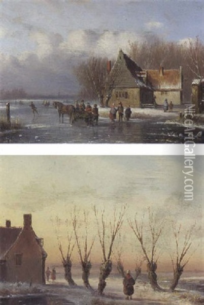 Figures With A Horse And Sledge On The Ice Oil Painting - Carl Eduard Ahrendts