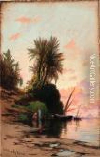 Sunset On The River Nile Oil Painting - Hermann David Salomon Corrodi