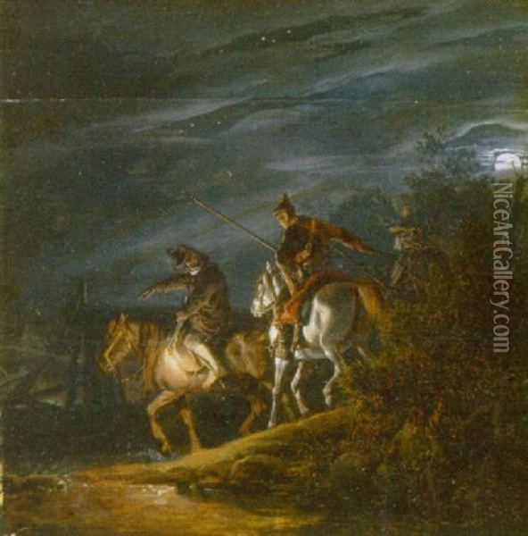 Natsceneri Med Personer Til Hest Oil Painting - Peter Heinrich Lambert Von Hess