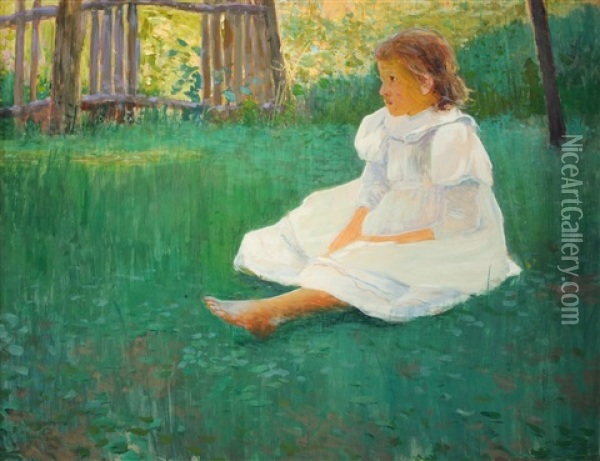 Girl In The Garden Oil Painting - Antonin Hudecek