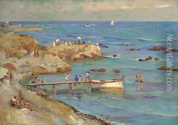 A summer day at the beach Oil Painting - Continental School