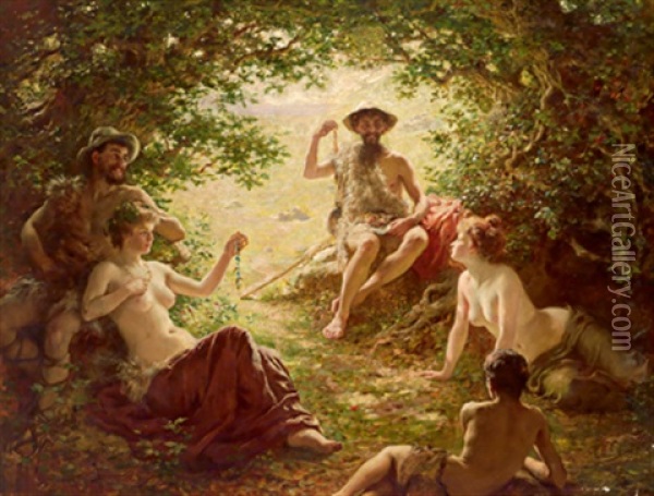 Bukolische Szene Oil Painting - Gabriel von Max