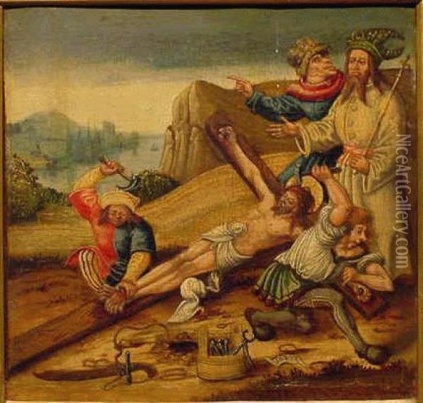 Christ Nailed To The Cross Oil Painting - Nikolaus I Glockendon