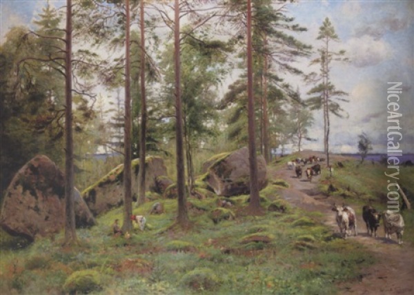 Mushroom Pickers In Finland Oil Painting - Vladimir Egorovich Makovsky