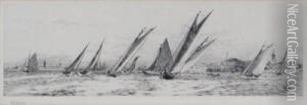 Yacht Racing Of Southsea, Portsmouth Oil Painting - William Lionel Wyllie