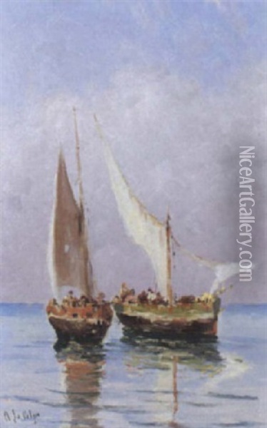 Barche Di Pescatori In Mare Oil Painting - Alessandro la Volpe