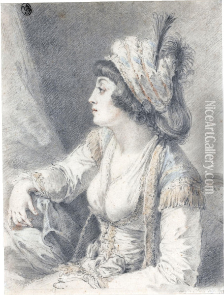 The 'valide', The Sultan's Mother Oil Painting - Augustin de Saint-Aubin