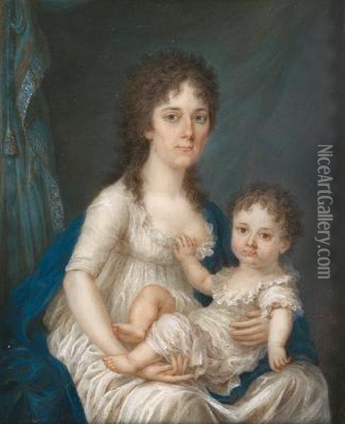 Bildnis Einer Jungen Mutter Mit Ihrem Kind Am Schos Oil Painting - Joseph Kaltner