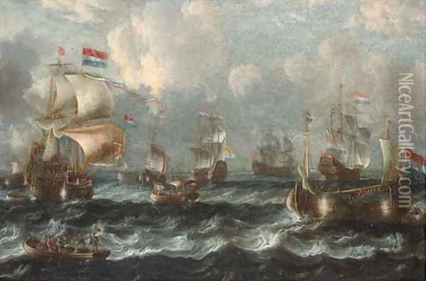 Warships off the Dutch coast Oil Painting - Laureys A Castro