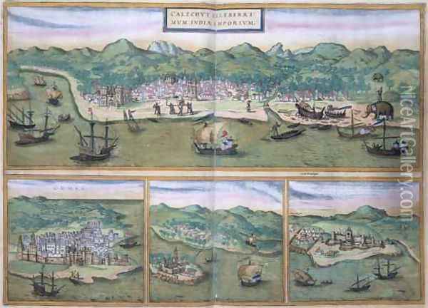 Map of Calicut from Civitates Orbis Terrarum Oil Painting - Joris Hoefnagel