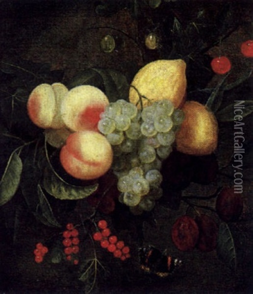 Stilleben Mit Fruchten Und Einem Schmetterling Oil Painting - Cornelis De Heem