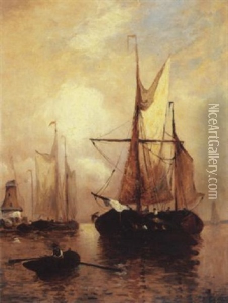 Shipping In A Dutch Harbor Oil Painting - Paul Jean Clays
