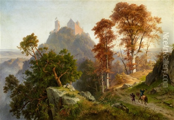 An Autumn Morning At Wartburg Castle Oil Painting - Friedrich Preller the Younger