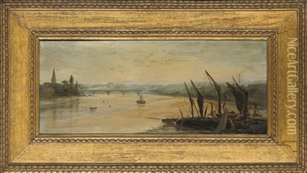The Last Boat, Battersea Reach Oil Painting - Percy Macquoid