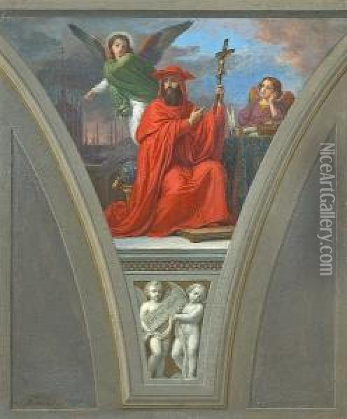 A Fresco Study Of Saint Peter Damian Oil Painting - Vincenzo Morani