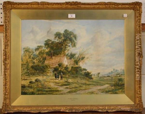 Figures In The Valley Of A Continental Mountainouslandscape Oil Painting - Ferdinand Sommer