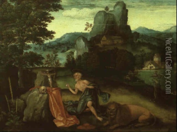 Saint Jerome Penitent, Dans Un Paysage De Montagne Oil Painting - Joachim Patinir