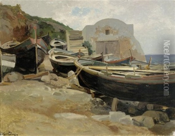 Fischerboote Bei Capri Oil Painting - Jean-Baptiste-Arthur Calame