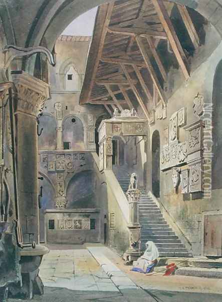 Court of the Bargello, Florence, 1839 Oil Painting - Thomas Hartley Cromek