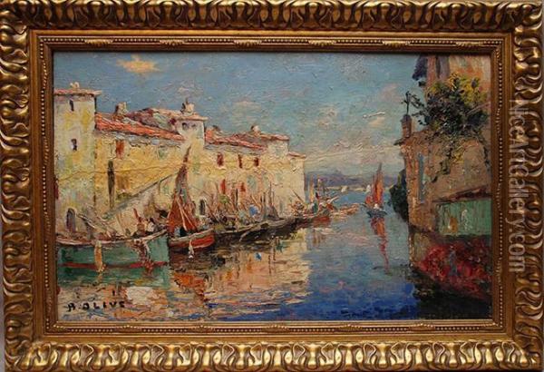 French Dock Oil Painting - Jean-Baptiste Olive