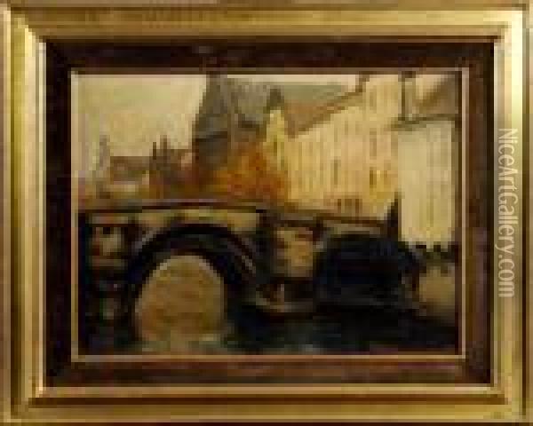 Le Pont Oil Painting - Gaston Haustrate