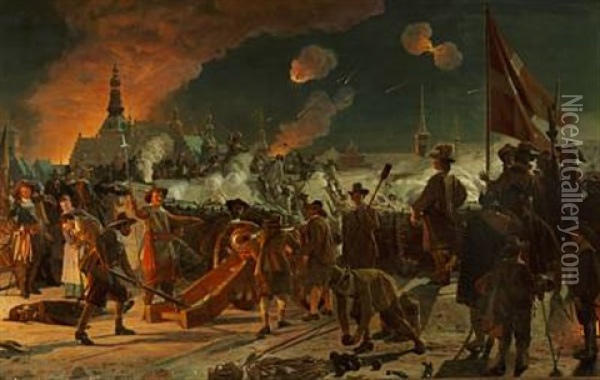 Stormen Paa Kjobenhavn Natten Imellem Den 10de Og 11te Febr. 1659 Oil Painting - Frederik Christian Lund